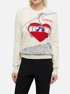 Weißer Damenpullover „New Queen“ mit Lovovia-Postkartendruck und Stickerei