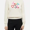 Weißer Damenpullover New Queen mit Apres-Love-Ski-Stickerei
