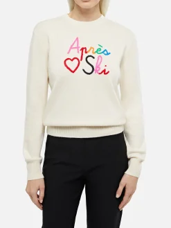 Weißer Damenpullover New Queen mit Apres-Love-Ski-Stickerei