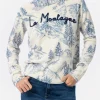 Weißer Damenpullover New Queen mit Toile de Jouy-Druck und La Montagne-Stickerei