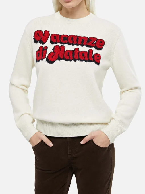 Weißer Damenpullover New Queen mit Vacanze di Natale-Logoaufdruck | VACANZE DI NATALE SONDERAUSGABE