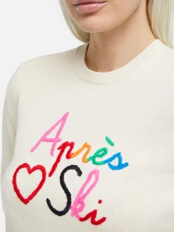Weißer Damenpullover New Queen mit Apres-Love-Ski-Stickerei