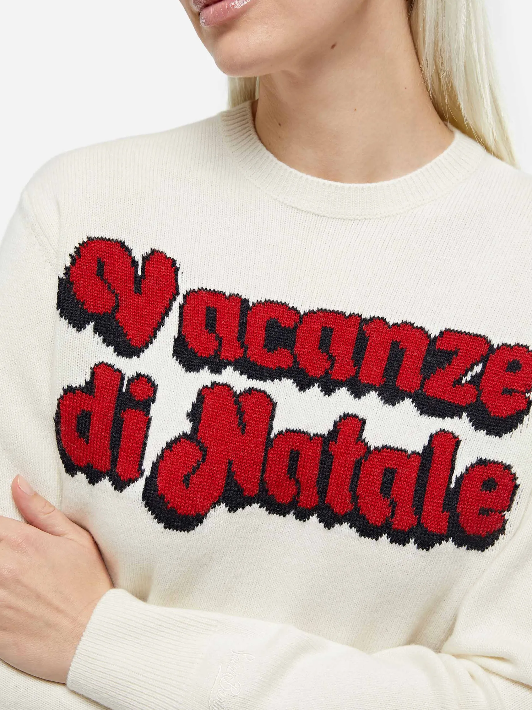 Weißer Damenpullover New Queen mit Vacanze di Natale-Logoaufdruck | VACANZE DI NATALE SONDERAUSGABE