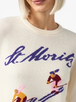 Weißer Damenpullover New Queen Jacquard-Print St. Moriz Ski Girls | ST. MORITZ TOP OF THE WORLD SPECIAL EDITION