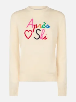 Weißer Damenpullover New Queen mit Apres-Love-Ski-Stickerei