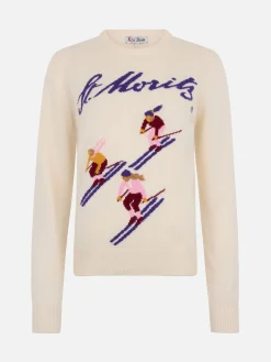 Weißer Damenpullover New Queen Jacquard-Print St. Moriz Ski Girls | ST. MORITZ TOP OF THE WORLD SPECIAL EDITION