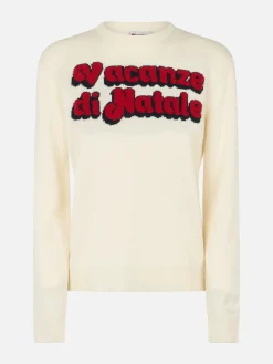 Weißer Damenpullover New Queen mit Vacanze di Natale-Logoaufdruck | VACANZE DI NATALE SONDERAUSGABE