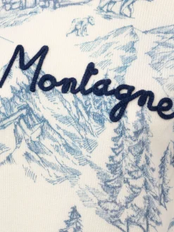 Weißer Damenpullover New Queen mit Toile de Jouy-Druck und La Montagne-Stickerei
