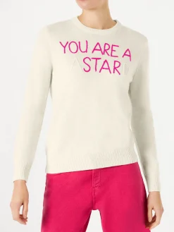 Weißer Damenpullover „You are a (Ba)star(d)“-Stickerei
