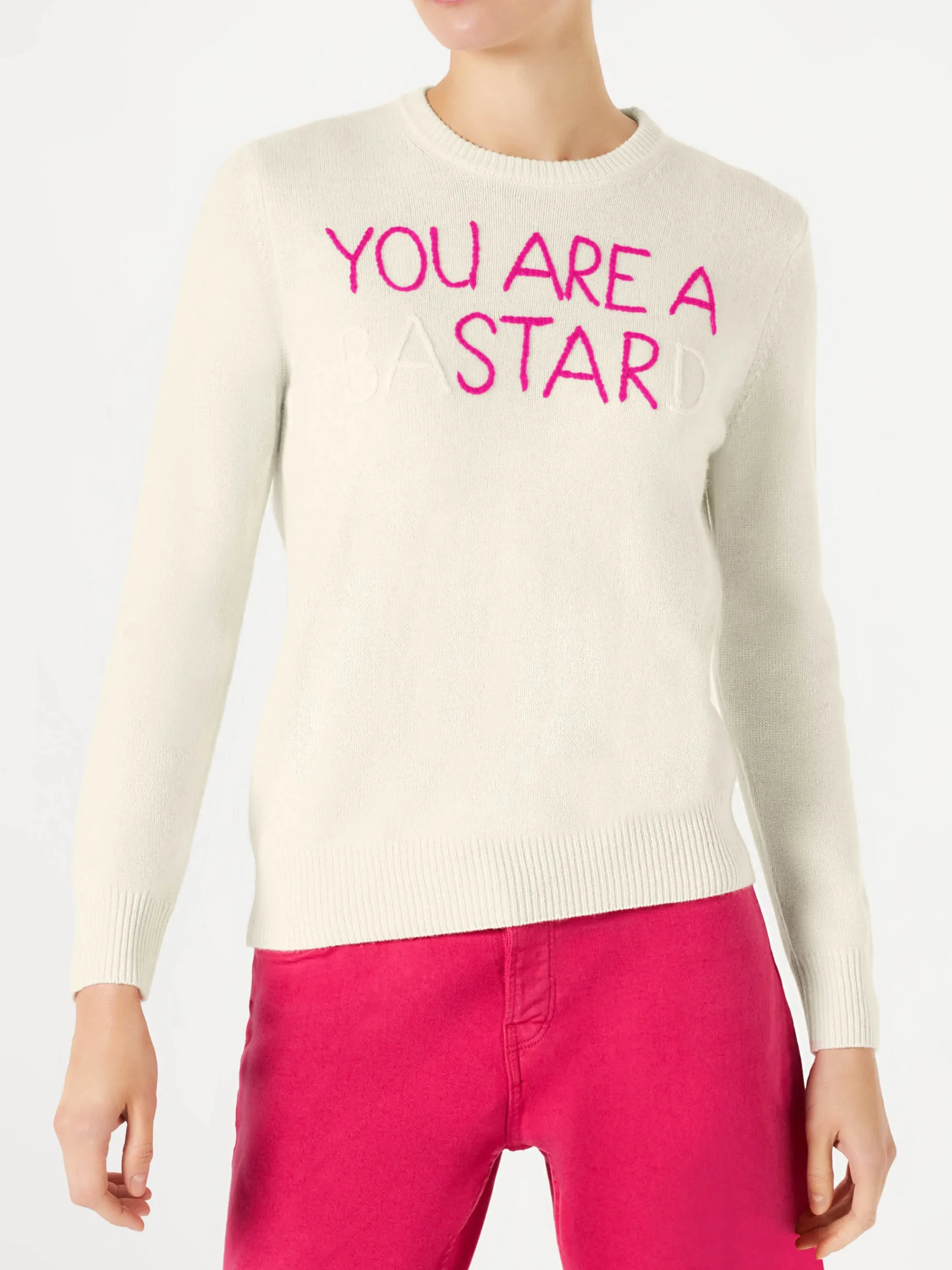 Weißer Damenpullover „You are a (Ba)star(d)“-Stickerei
