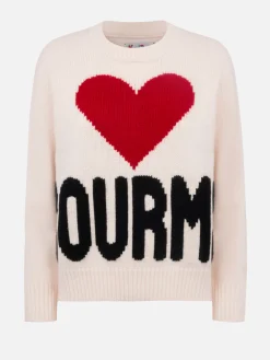 Weißer Fair-Isle-Pullover Kyla für Damen mit Courma-Print