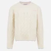 Weißer gewellter Zopfmusterpullover Gretta mit Kontrastdetails für Mädchen