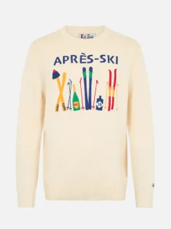 Weißer Herrenpullover Bombardino mit Après-Ski-Stickerei