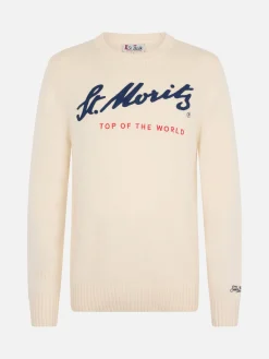 Weißer Herrenpullover Bombardino mit St. Moritz Top of the World-Aufdruck | ST. MORITZ TOP OF THE WORLD SPECIAL EDITION