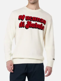 Weißer Herrenpullover Heron mit Logo-Jacquard-Print Vacanze di Natale | VACANZE DI NATALE SONDERAUSGABE