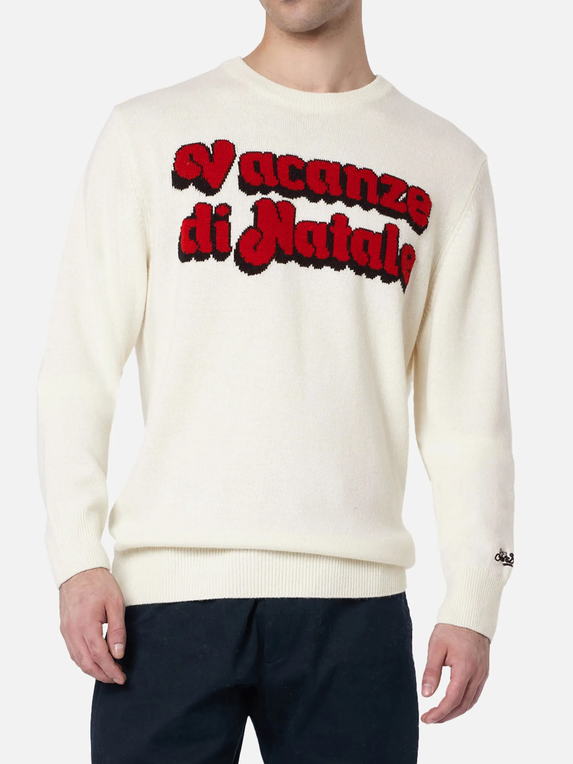Weißer Herrenpullover Heron mit Logo-Jacquard-Print Vacanze di Natale | VACANZE DI NATALE SONDERAUSGABE