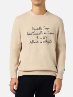 Weißer Herrenpullover Heron Light mit Via della Spiga...-Stickerei | VACANZE DI NATALE SONDERAUSGABE
