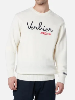 Weißer Herrenpullover Heron mit Verbier Après-Ski-Stickerei