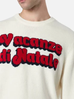 Weißer Herrenpullover Heron mit Logo-Jacquard-Print Vacanze di Natale | VACANZE DI NATALE SONDERAUSGABE