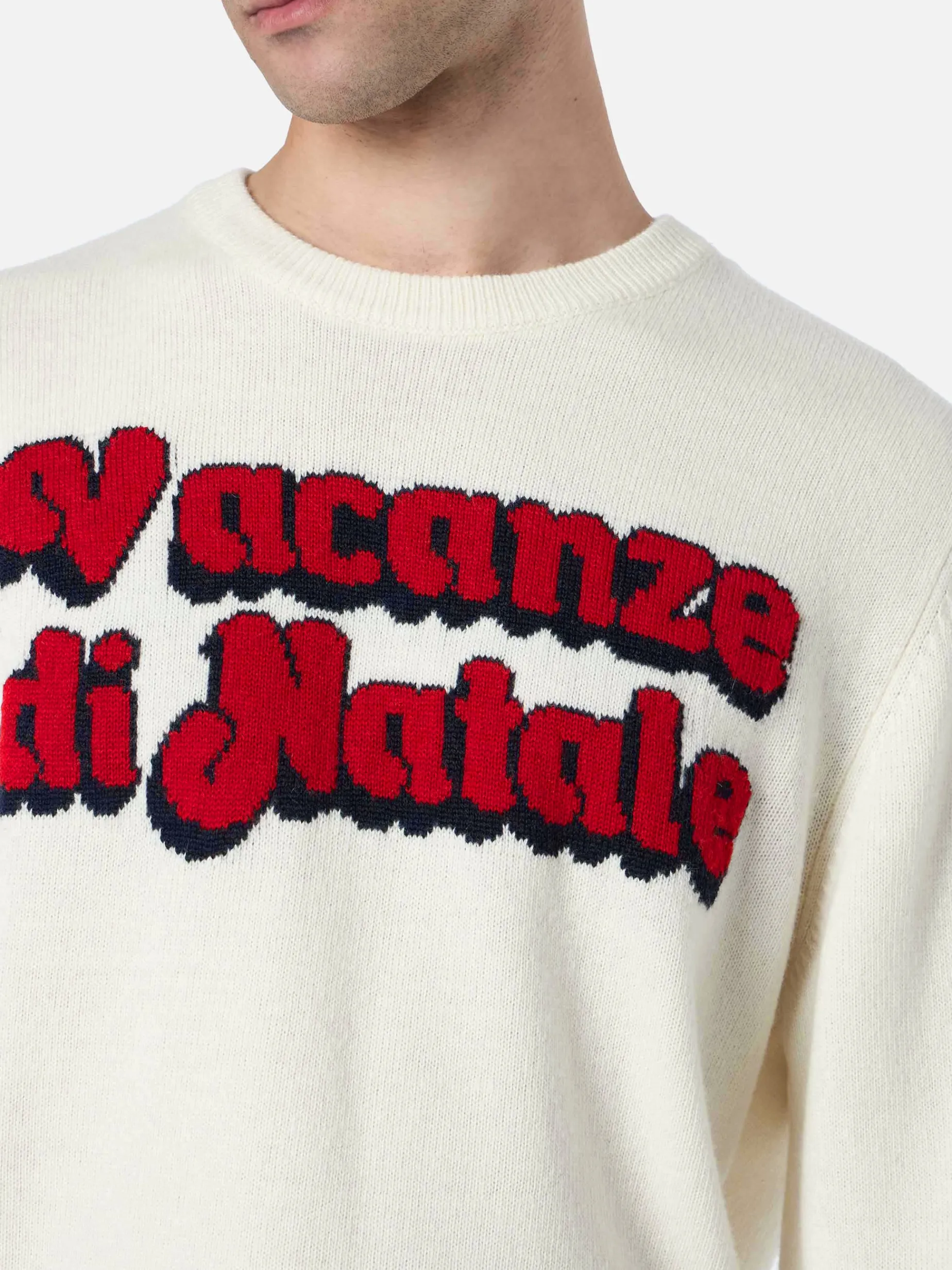 Weißer Herrenpullover Heron mit Logo-Jacquard-Print Vacanze di Natale | VACANZE DI NATALE SONDERAUSGABE