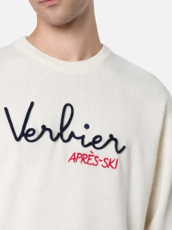 Weißer Herrenpullover Heron mit Verbier Après-Ski-Stickerei