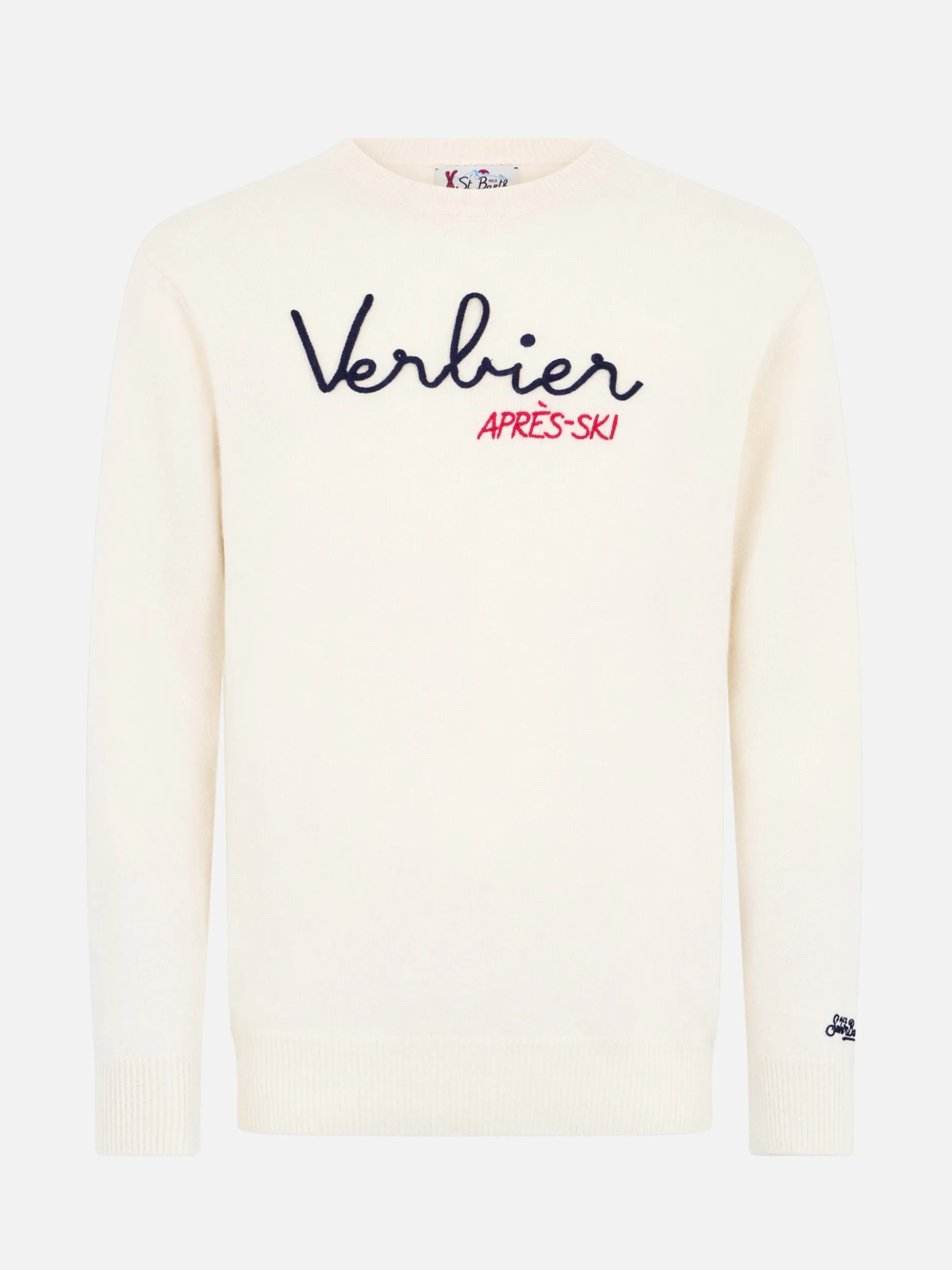 Weißer Herrenpullover Heron mit Verbier Après-Ski-Stickerei