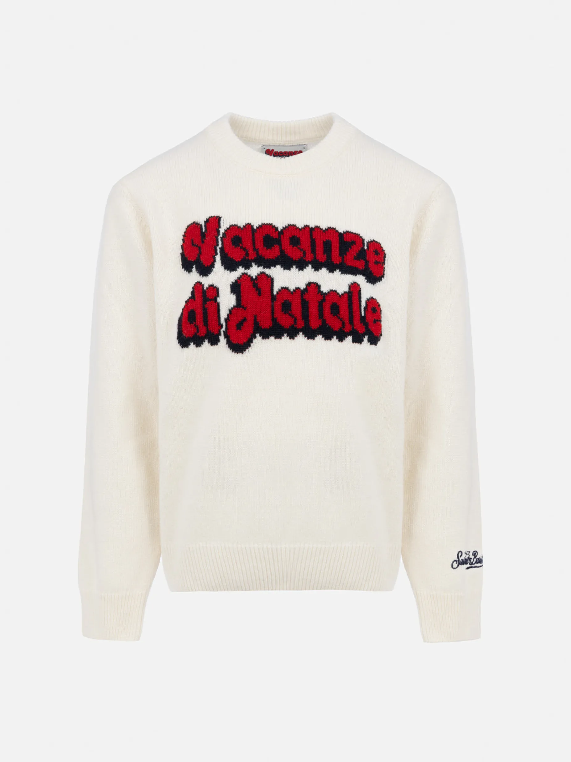 Weißer Jungenpullover Douglas mit Rundhalsausschnitt und Jacquard-Logo aus dem Film „Vacanze di Natale“ | VACANZE DI NATALE SONDERAUSGABE