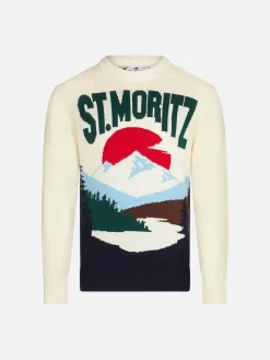 Weißer Jungenpullover mit St. Moritz-Jacquard-Print