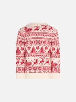 Weißer Jungenpullover mit Rundhalsausschnitt und Weihnachtsmuster