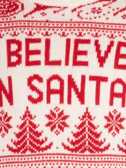 Weißer Jungenpullover mit Rundhalsausschnitt und Weihnachtsmuster