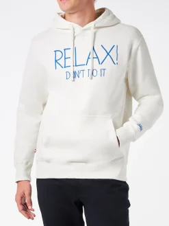 Weißer Kapuzenpullover für Herren mit „Relax Don't do it“-Stickerei