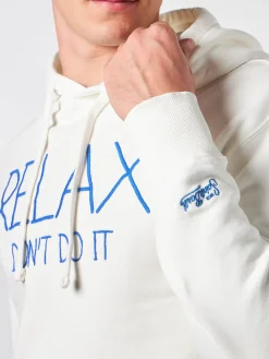 Weißer Kapuzenpullover für Herren mit „Relax Don't do it“-Stickerei