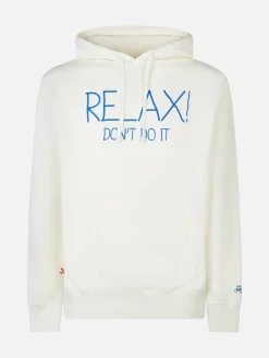 Weißer Kapuzenpullover für Herren mit „Relax Don't do it“-Stickerei