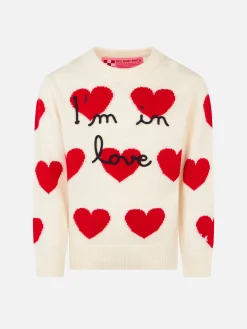 Weißer Mädchenpullover mit Herz-Jacquard-Print