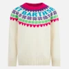 Weißer Mädchenpullover mit Rundhalsausschnitt und Fair-Isle-Herzdruck