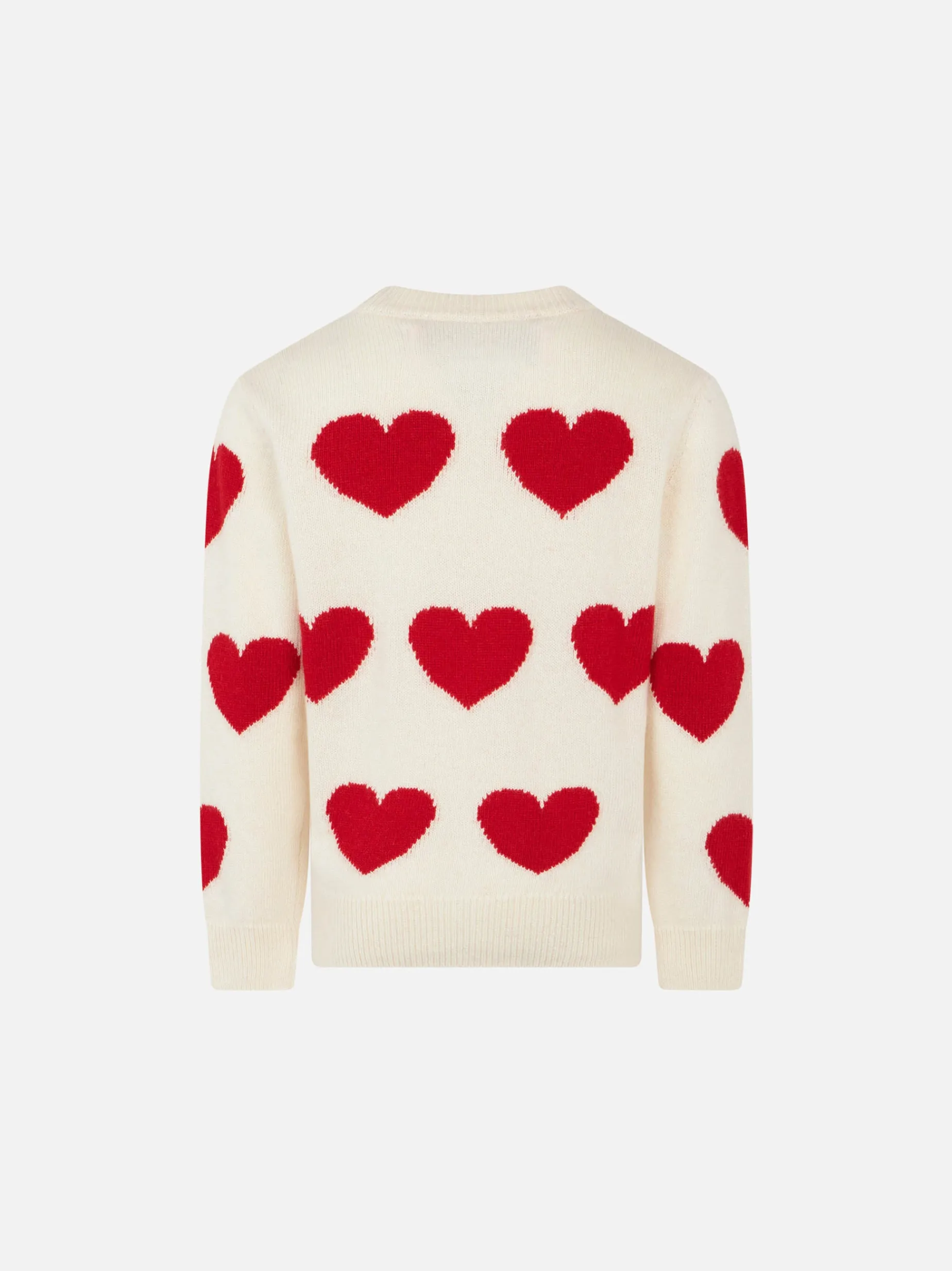Weißer Mädchenpullover mit Herz-Jacquard-Print