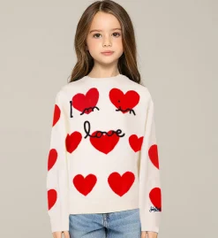 Weißer Mädchenpullover mit Herz-Jacquard-Print