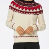 Weißer Pullover für Damen New Queen Fair Isle Herz-Print