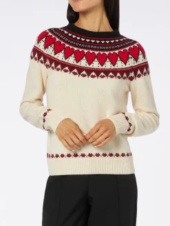 Weißer Pullover für Damen New Queen Fair Isle Herz-Print