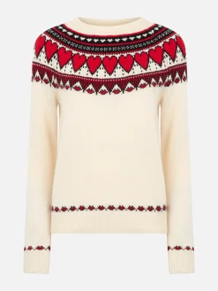 Weißer Pullover für Damen New Queen Fair Isle Herz-Print