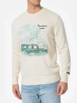 Weißer Pullover für Herren Heron mit Jacquard-Print Mountain Lover