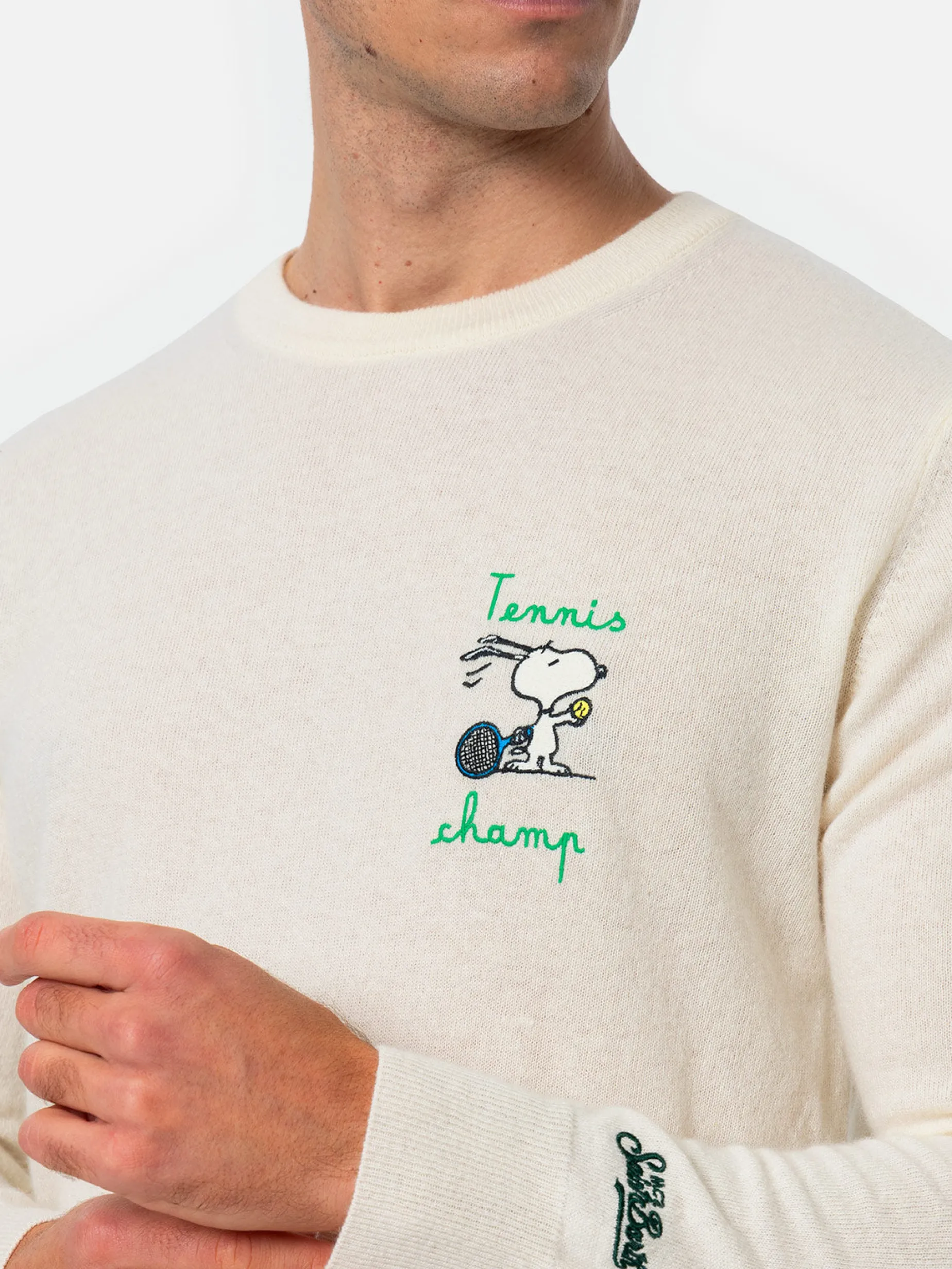 Weißer Pullover für Herren Heron mit Snoopy-Tennischampion-Stickerei | SNOOPY PEANUTS SPECIAL EDITION