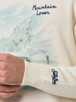 Weißer Pullover für Herren Heron mit Jacquard-Print Mountain Lover