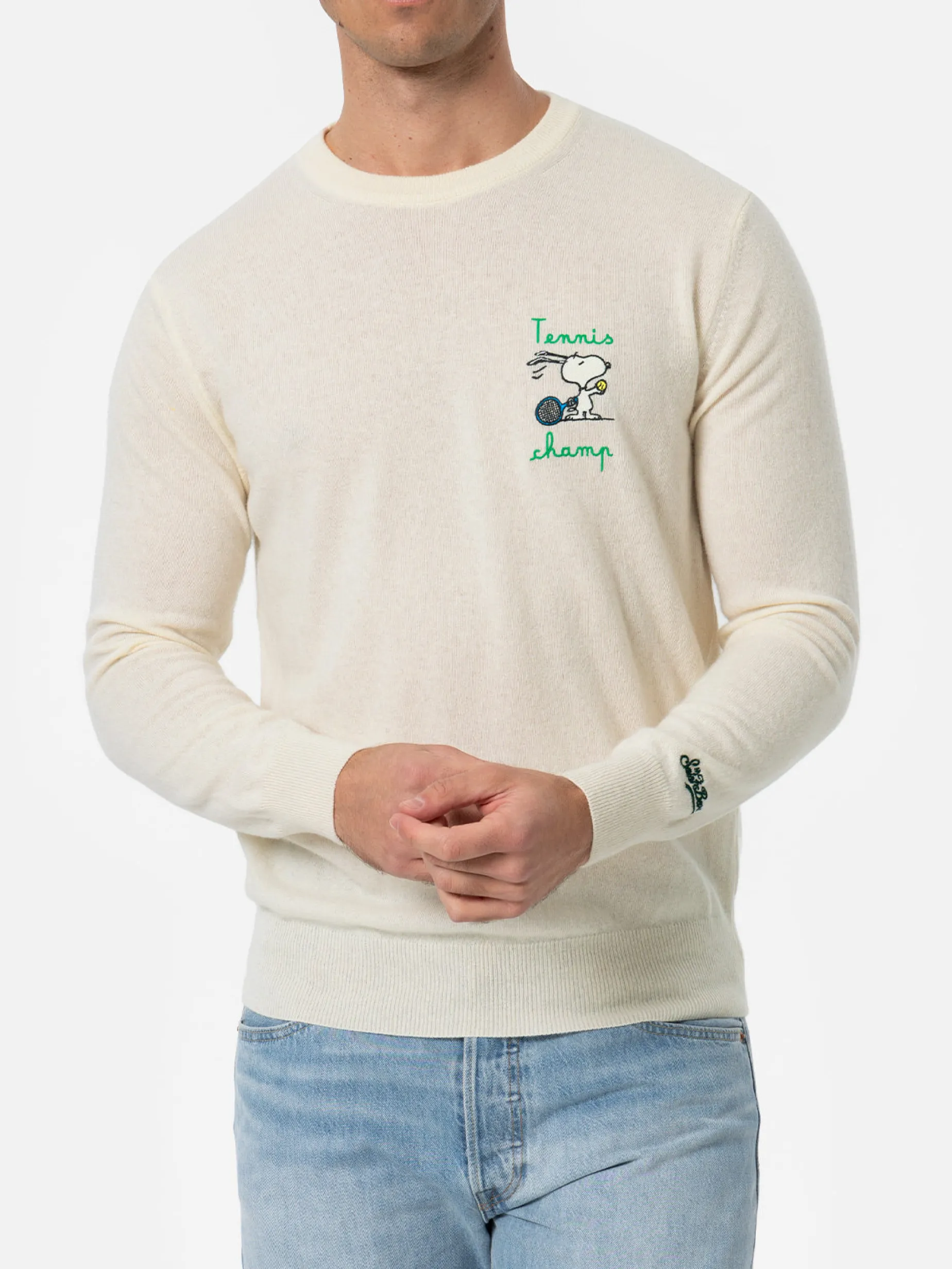 Weißer Pullover für Herren Heron mit Snoopy-Tennischampion-Stickerei | SNOOPY PEANUTS SPECIAL EDITION