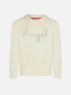 Weißer Pullover für Mädchen mit Engelsflügel-Stickerei