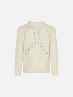 Weißer Pullover für Mädchen mit Engelsflügel-Stickerei