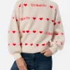 Weißer Rippenpullover Danya für Damen mit Herz-Print