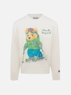 Weißer Rundhalspullover für Jungen „Douglas“ mit „Beary Much“-Stickerei