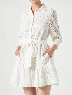 Weißes Baumwoll-Kurzkleid Daisi mit Stickereien
