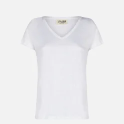 Weißes Damen-T-Shirt aus Leinen